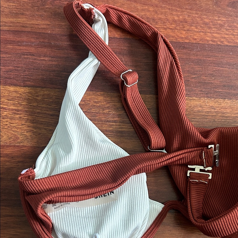 Rust and White Ribbed Bikini - Picture 3 of 3